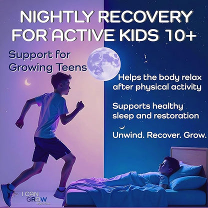 I Can Grow Night-Time Sleep Support for Kids 10+ & Teens | Magnesium Bisglycinate + GABA + L-Theanine | Non-Habit Forming | No Melatonin | Natural Calm & Recovery Formula | Vitaminas para Niños