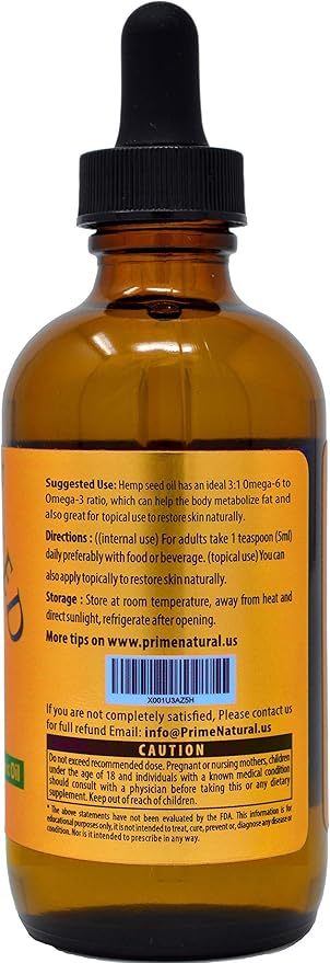 PRIME NATURAL Organic Hemp Seed Oil & Organic Castor Oil - Cold Pressed, Virgin, Unrefined - 4oz/120ml Each - 2 Oil Bundle