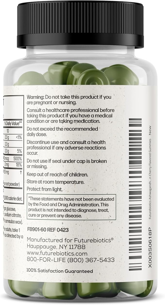 Futurebiotics Ashwagandha Gummies Stress & Mood Support - Non-GMO, 60 Vegan Cherry Flavored Gummies