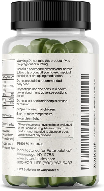 Futurebiotics Ashwagandha Gummies Stress & Mood Support - Non-GMO, 60 Vegan Cherry Flavored Gummies