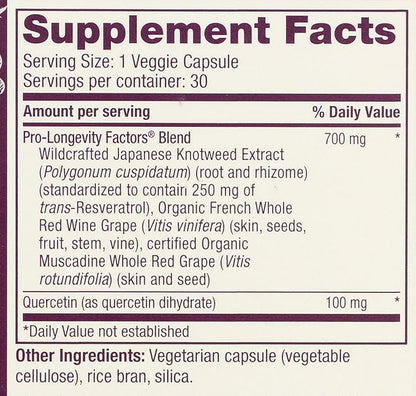 Reserveage Beauty Resveratrol 250 mg - Best Trans-Resveratrol - Vegan Antioxidant Supplement for Cellular & Heart Health - Aids Healthy Aging & Immune Health - 30 Vegetable Capsules (30 Servings)