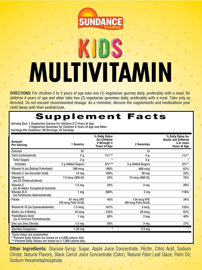 Sundance Kid's Multivitamin Gummies | 50 Count | Mixed Berry Flavor | Vegetarian, Non-GMO, and Gluten Free Supplement
