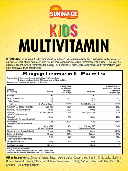 Sundance Kid's Multivitamin Gummies | 50 Count | Mixed Berry Flavor | Vegetarian, Non-GMO, and Gluten Free Supplement