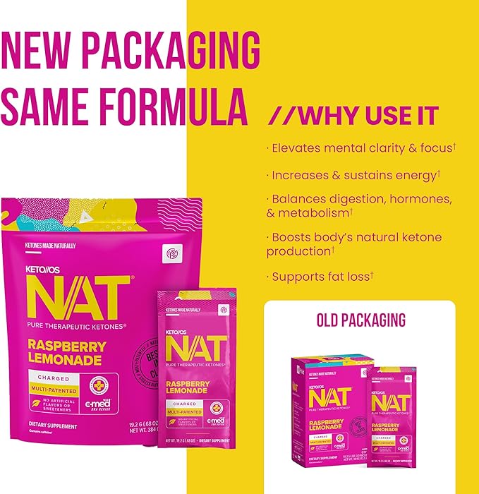Keto//OS NAT® Raspberry Lemonade – Charged - Supplement for Men and Women (20 Count)
