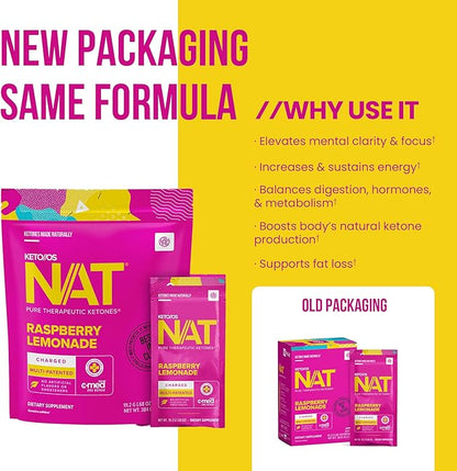Keto//OS NAT® Raspberry Lemonade – Charged - Supplement for Men and Women (20 Count)