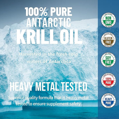 Dr.Brian Antarctic Krill Oil 500mg Omega 3 Fatty Acid Supplement, DHA & EPA & Astaxanthin Krill Oil Omega 3 Support Heart Health, Non-GMO, 90 Softgels