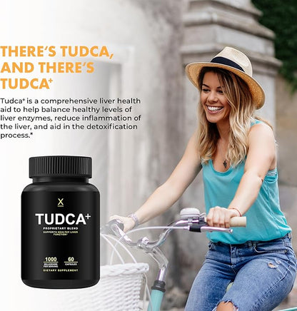 HUMANX TUDCA+ 1000mg Bile Salts Liver Support Supplement, Liver and Gallbladder Cleanse Supplement - Vegan, Non GMO - USA Made Easy to Swallow Capsules - Tauroursodeoxycholic Acid Supplements