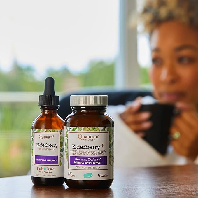 Quantum Health Elderberry+ Lozenges|Raspberry|Provides Powerful Immune Support|Formulated with Echinacea and Vitamin C|36 Count