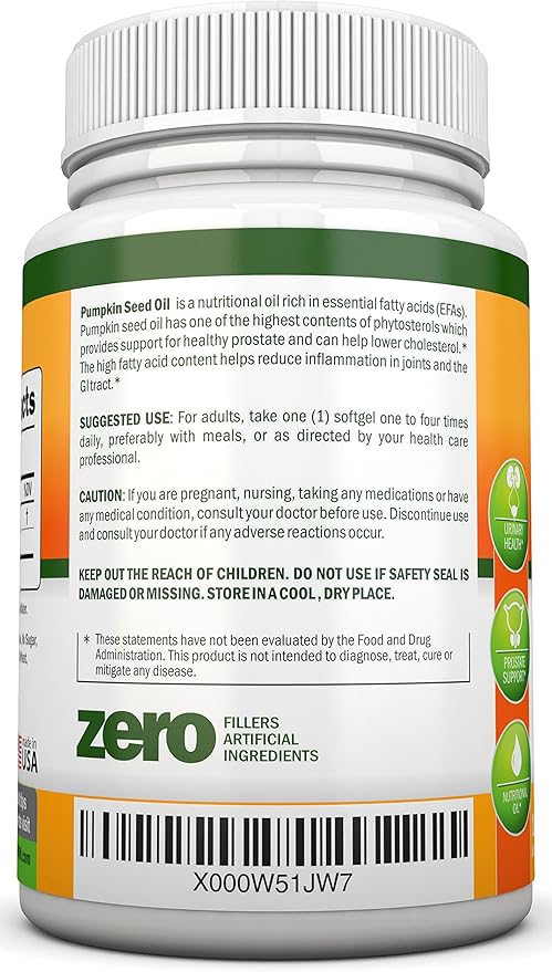 Pumpkin Seed Oil - 1000MG - 180 Softgels - Cold-Pressed Natural Pumpkin Seed Oil - Natural Source of Essential Fatty Acids - Great for Hair Growth, Prostate Health and GI Tract