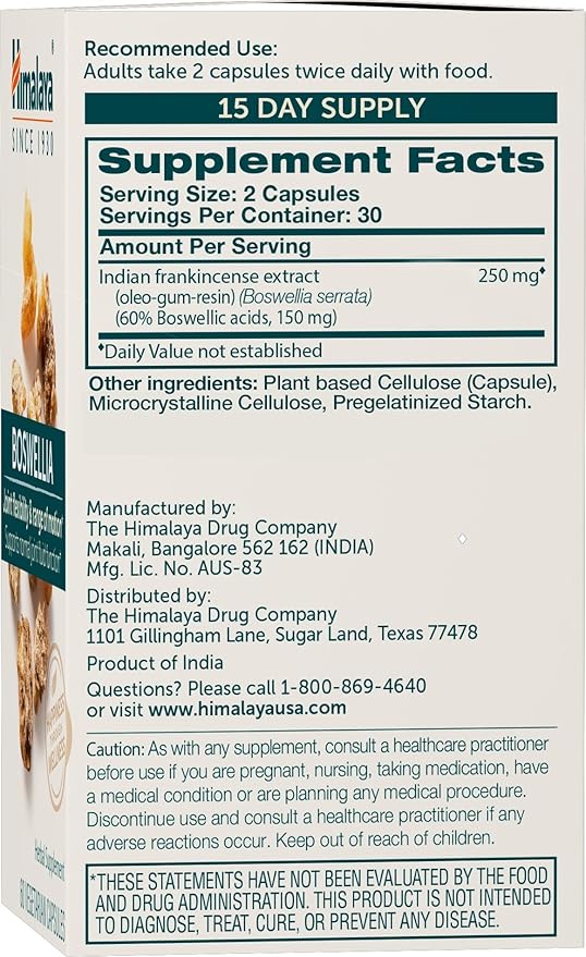Himalaya Boswellia, Joint Support for Mobility and Flexibility, Promotes Tissue Preservation, 250 mg, 60 Capsules