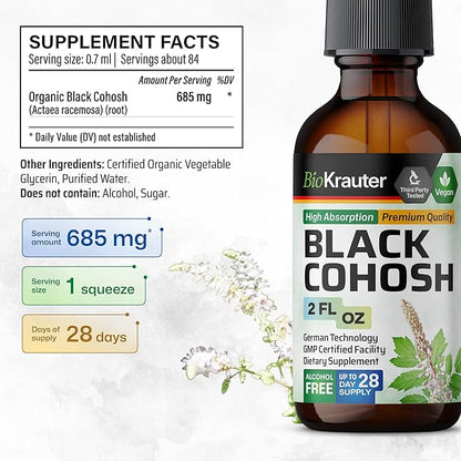 BIO KRAUTER Black Cohosh Root Tincture - Vegan Black Cohosh Supplements Women Support - Alcohol and Sugar Free - 2 Fl.Oz.