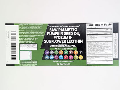 Clean Nutraceuticals Saw Palmetto Pumpkin Seed Oil Pygeum Sunflower Lecithin Stinging Nettle Cranberry - Prostate Supplements for Men with Lycopene - 90 Caps