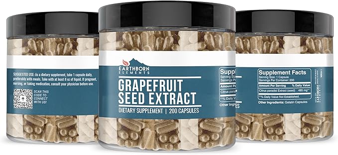 Earthborn Elements Grapefruit Seed Extract 200 Capsules, Pure & Undiluted, No Additives