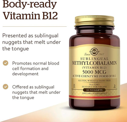 Solgar Methylcobalamin (Vitamin B12) 5000 mcg - Supports Energy Metabolism - Body-Ready, Active Form of B12 - Vitamin B - Non GMO, Vegan, Gluten, Dairy Free, Kosher - Cherry, 60 Count