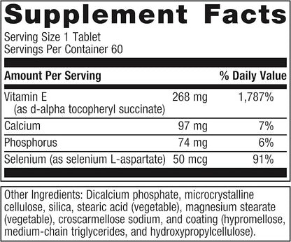 Metagenics E-400 Selenium - Antioxidant & VIT E Support* - Non-GMO, Gluten-Free, Vegetarian - Contains 50 mcg Selenium, 268 mg Vitamin E & 97 mg Calcium - 60 Tablets