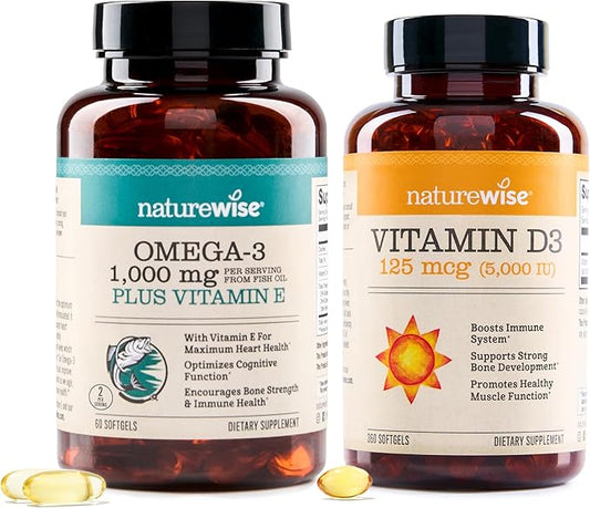 NatureWise High-Potency 1000mg Omega 3 with 600mg EPA, 400mg DHA, & Vitamin E & Vitamin D3 5000iu (125 mcg) 1 Year Supply for Healthy Muscle Function