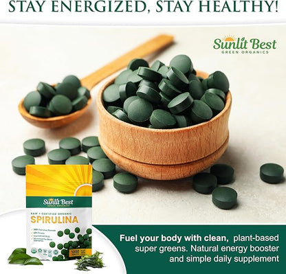Sunlit Best - USDA Organic Spirulina Tablet - Natural Super Greens Supplements for Immune Support, Gut Health & Boost Energy Tablets with Chlorophyll, Vegan & High Protein Non GMO, 1000 Superfood Tabs