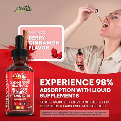 Clean Nutra Cayenne Pepper Drops Supplement Liquid + Hawthorn Berry, Vitamin D3 K2 Beet Root Powder, Ceylon Cinnamon, Turmeric Curcumin, Organic Panax Ginseng, Berberine Extract Organic (2)