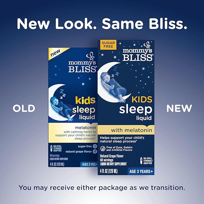 Mommy's Bliss Kids Sleep Liquid with Melatonin & Calming Herbs | Supports The Natural Sleep Process for Children 3 Years & Up | Grape Flavor | Sugar Free| 4 Fl Oz (60 Servings)
