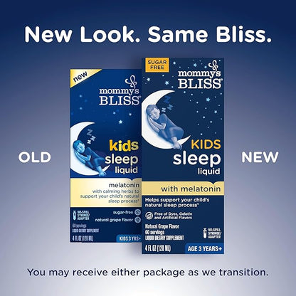 Mommy's Bliss Kids Sleep Liquid with Melatonin & Calming Herbs | Supports The Natural Sleep Process for Children 3 Years & Up | Grape Flavor | Sugar Free| 4 Fl Oz (60 Servings)