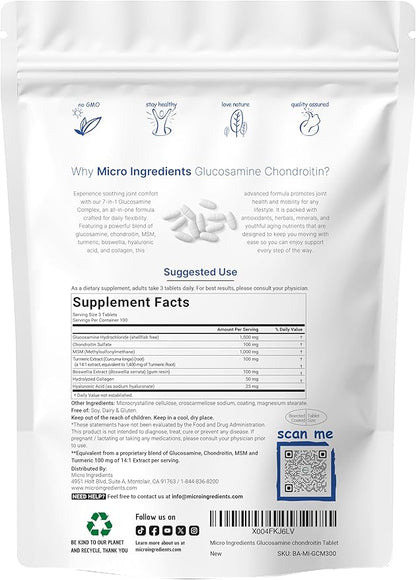 Glucosamine Chondroitin MSM and Turmeric Supplement 4,000mg Equivalent, 300 Bisected Tablets | 7-in-1 with Boswellia, Hyaluronic Acid, & Collagen Complex | Joint Health & Mobility Support