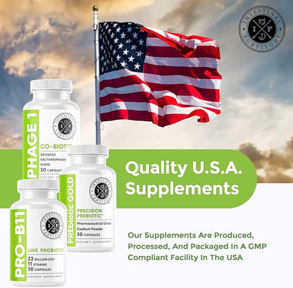 Intestinal Fortitude Gut Health Supplement Bundle - PREbiotic Gold, PRO-B11, Phage 1 - w/Gold Kiwifruit Pectin, SCFAs, and 22 Billion CFU for Microbiome Support, Gluten, Soy, & Dairy-Free Capsules