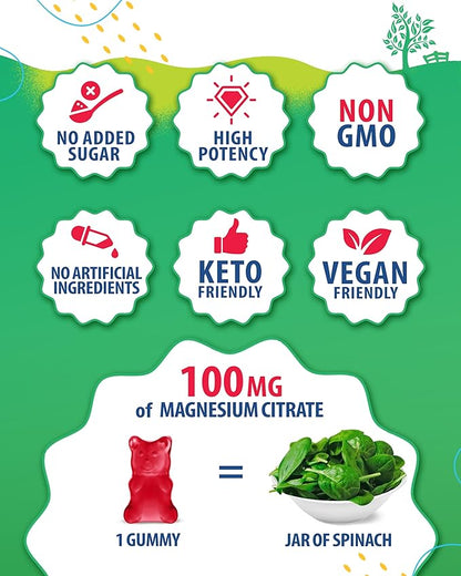 Magnesium Gummies for Adults & Magnesium Gummies for Kids & Adults - 100mg - Calm Magnesium Chews - Magnesium Citrate Chewable Supplement for Mood & Muscle Support