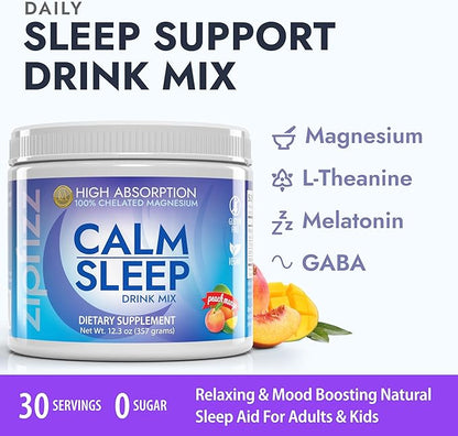 Zipfizz Nightly Calm & Sleep Supplement Powder, Peach Mango, 12.3 oz (30-60 Servings) | Natural Sleep Aid For Kids & Adults | Contains Magnesium, Melatonin, L-Theanine | Relaxation & Mood Enhancement