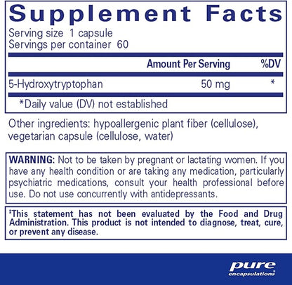 Pure Encapsulations 5-HTP 50 mg | 5-Hydroxytryptophan Supplement for Brain, Sleep, Eating Behavior, and Serotonin Support* | 60 Capsules