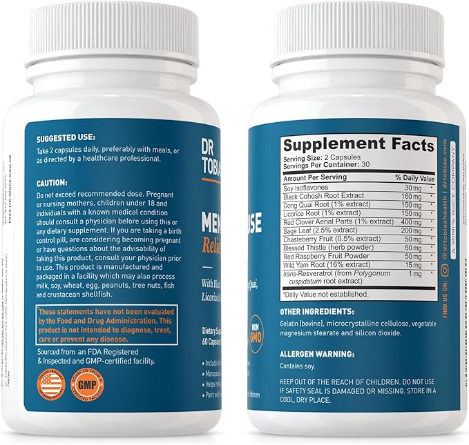 Dr. Tobias Omega 3 Fish Oil & Menopause Relief Supplements Support Heart, Brain, Immune, Hot Flash Relief & Night Sweats for Women, Non-GMO, 60 Capsules