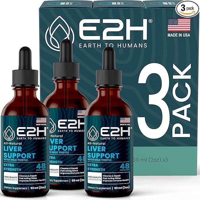 E2H Liver Support Supplement with Milk Thistle - Liver Cleanse Detox & Repair - Artichoke Extract, Dandelion Root, Chanca Piedra, and More - Absorbent Liquid Formula (3 Bottles)