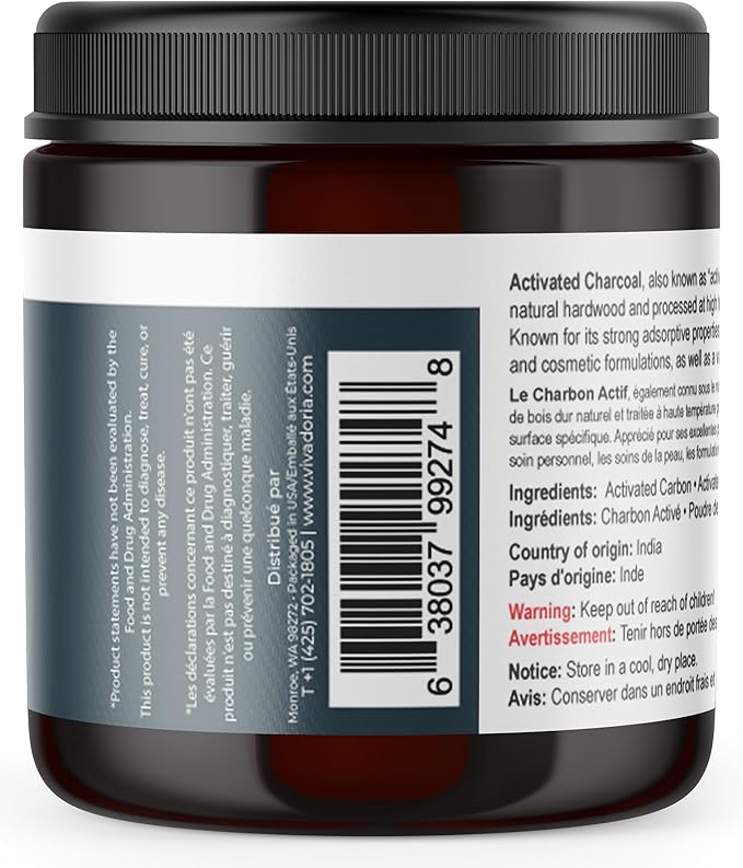 Viva Doria Activated Charcoal Powder, Hardwood Derived, Food Grade, 4 Oz