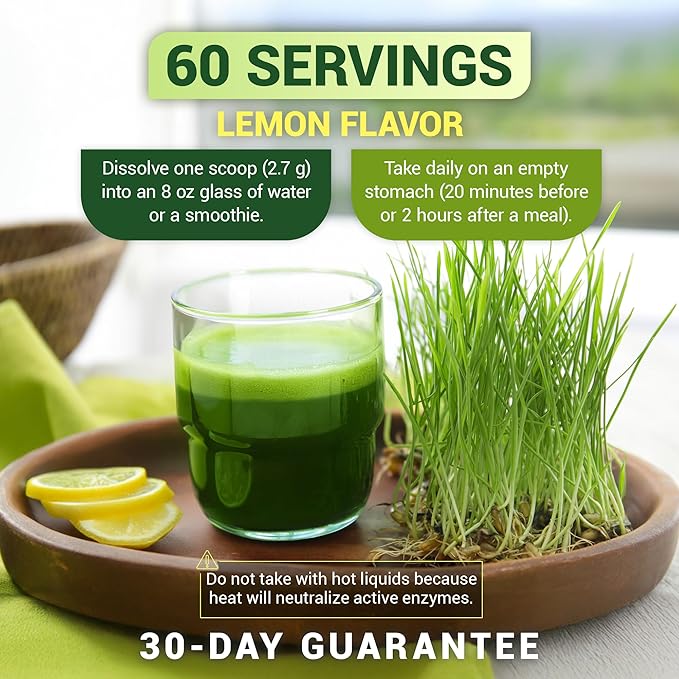 Dr. Berg USDA Certified Organic Green Powder Superfood (60 Servings) - Made with Raw Wheatgrass, Chlorophyll, Trace Minerals & Natural Enzymes - Non-GMO Green Superfood Powder - Lemon Flavor