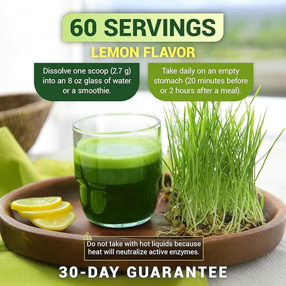 Dr. Berg USDA Certified Organic Green Powder Superfood (60 Servings) - Made with Raw Wheatgrass, Chlorophyll, Trace Minerals & Natural Enzymes - Non-GMO Green Superfood Powder - Lemon Flavor