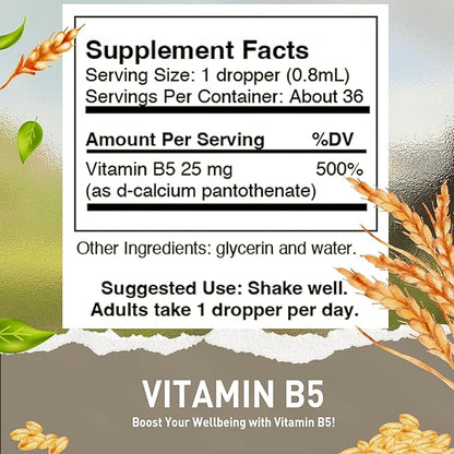 HoneyCombs Vitamin B5 Pantothenic Acid Supplement Liquid Drops - High Potency Vitamin B5 for Men & Women - Maintain Healthy Hormones, Immune System, Hair, Skin, Nails - Vegan Liquid Vitamins (1 Fl oz)
