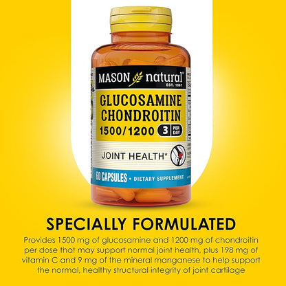 MASON NATURAL Glucosamine Chondroitin 1500/1200 3 Per Day with Vitamin C - Supports Joint Health, Improved Flexibility and Mobility*, 60 Capsules