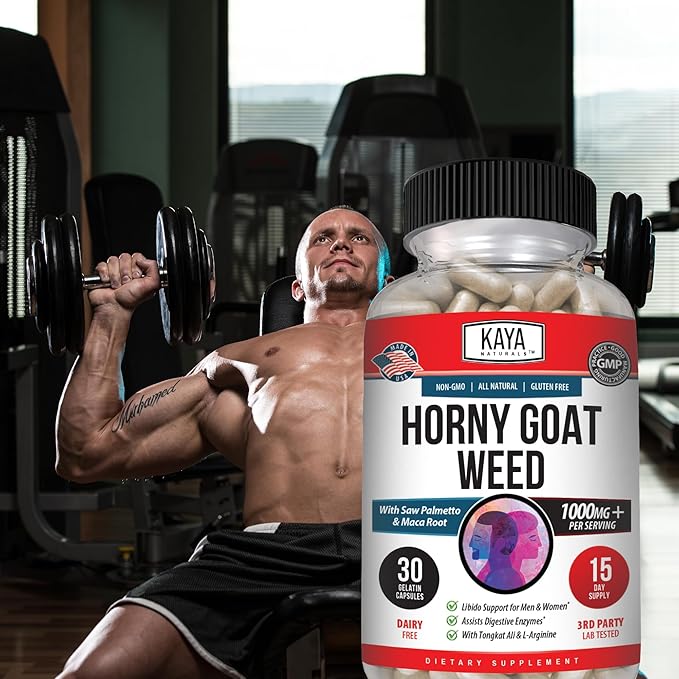 Kaya Naturals Horny Goat Weed for Men and Women - 1560mg Complex with Maca, Saw Palmetto, Ginseng, Arginine Vitamin Supplement - Horny Goat Weed - 30 Count