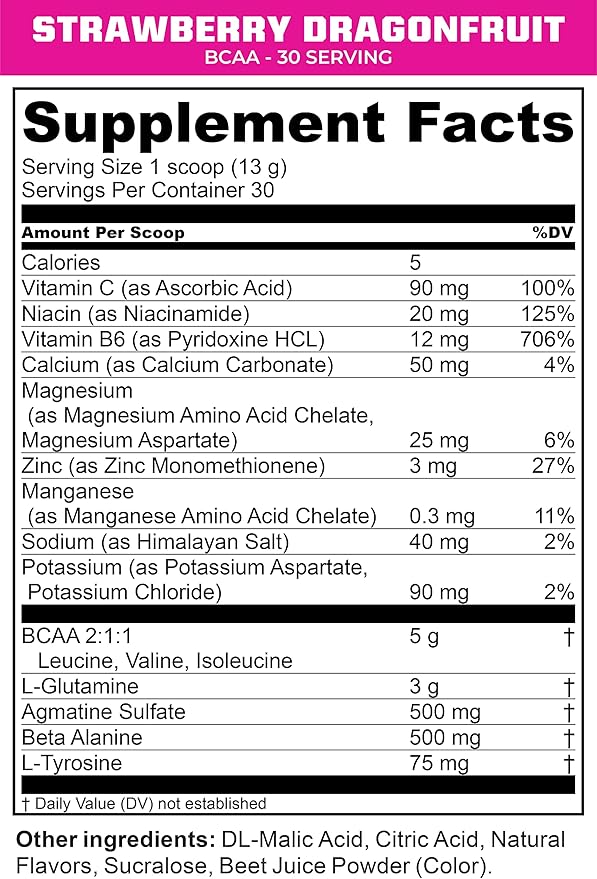 MTN OPS BCAA 2:1:1 Amino Acids Supplement Powder for Rapid Muscle Recovery & Repair with Zero Sugar & Gluten Free, 30 Servings (Strawberry Dragonfruit Trail Packs)