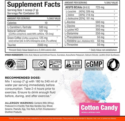ALLMAX Nutrition AMINOCUTS (ACUTS), Amino-Charged Energy Drink with Taurine, L-Carnitine, Green Coffee Bean Extract, Cotton Candy, 30 Servings