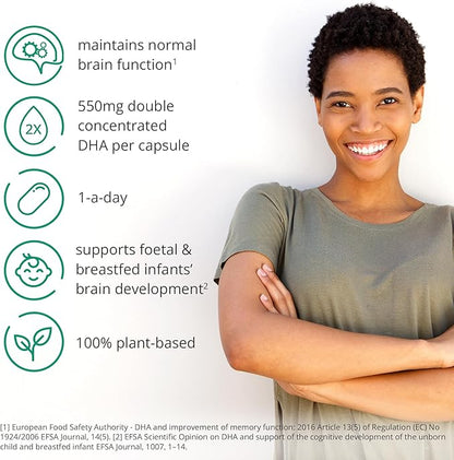 DHA Supplements (30) | Double Concentrate Omega 3 DHA 550mg PER Capsule - 1 a Day| Brain & Eye Health | Vegan DHA - Omega 3 Algae Oil | Sustainable DHA Capsules