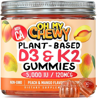 Center-Filled Vitamin D3 K2 Gummies - Kids, Teens & Adults - Supplement for Healthy Teeth, Bone, Energy & Immunity - 5000 IU D3, 120 mcg K2(MK-7), 120 mg Calcium - Vegan & Non-GMO - 60 Count