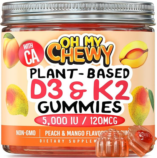 Center-Filled Vitamin D3 K2 Gummies - Kids, Teens & Adults - Supplement for Healthy Teeth, Bone, Energy & Immunity - 5000 IU D3, 120 mcg K2(MK-7), 120 mg Calcium - Vegan & Non-GMO - 60 Count