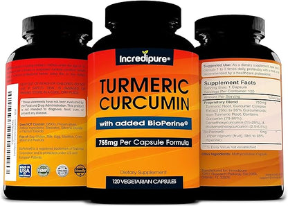 Turmeric Curcumin Supplement w/ BioPerine - 755mg Per Capsule, 120 Veggie Caps by Curcumin Incredipure
