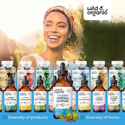 Wild & Organic Adrenal Support Drops for Positive Outlook - Natural Adrenal Support Supplements for Women and Men - Vegan, No Sugar & Alcohol - 2-Month Supply - 4 fl oz