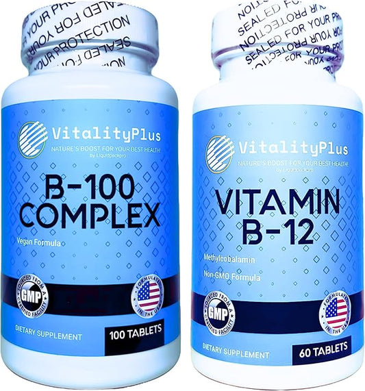 LIQUIDPACKPRO Vitamin B12 5000 mcg + Super B-100 Complex | High-Potency B Complex & Methylcobalamin B12 for Energy, Metabolism & Nervous System Support | Made in USA, Vegan, Non-GMO