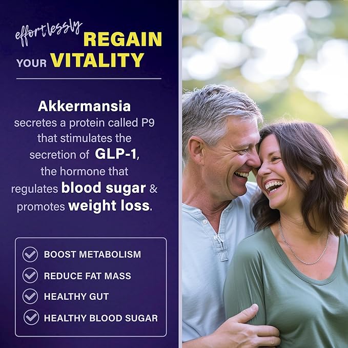 Delayed Release Akkermansia GLP-1 Probiotic with Berberine and Soluble Beta-Glucan Prebiotic Fiber; 3 Billion AFU, 60 Capsules, for Gut Health Support