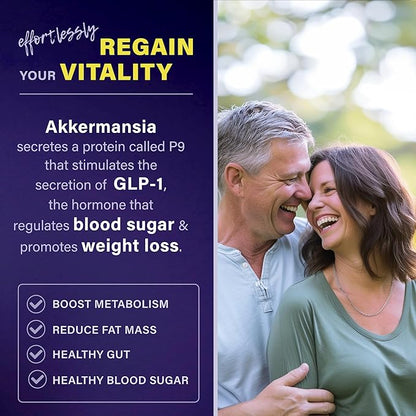 Delayed Release Akkermansia GLP-1 Probiotic with Berberine and Soluble Beta-Glucan Prebiotic Fiber; 3 Billion AFU, 60 Capsules, for Gut Health Support