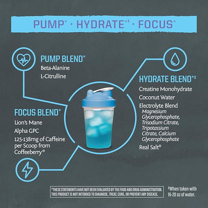 Sunwarrior Pre Workout Powder Energy Drink Vegan Plant-Based Supplement Pump, Hydrate, Focus, Endurance, & Strength Builder Blue Raspberry Pineapple Flavored 30 Servings Active Preworkout