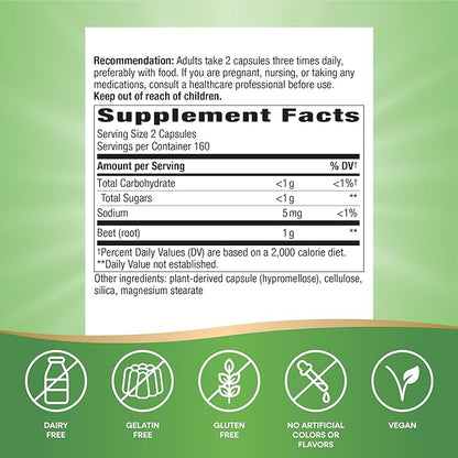Nature's Way Beet Root, Supports Antioxidant Pathways*, Helps Neutralize Free Radicals*, 1,000 mg per 2-Capsule Serving, Vegan, 320 Capsules (Packaging May Vary)