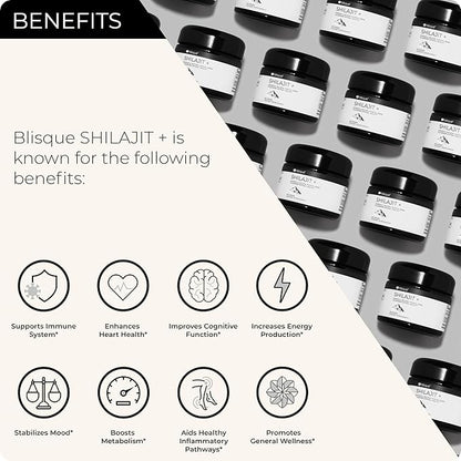 Blisque – Pure Himalayan Organic Shilajit Resin Supplement | Authentic and Natural | Golden Grade A | Contains Fulvic Acid and Trace Minerals | 60 Grams